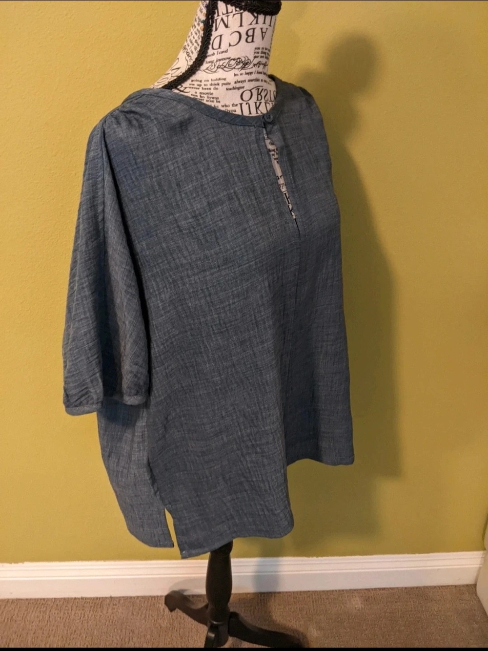 Max Studio Blue Linen-Blend Tunic Top